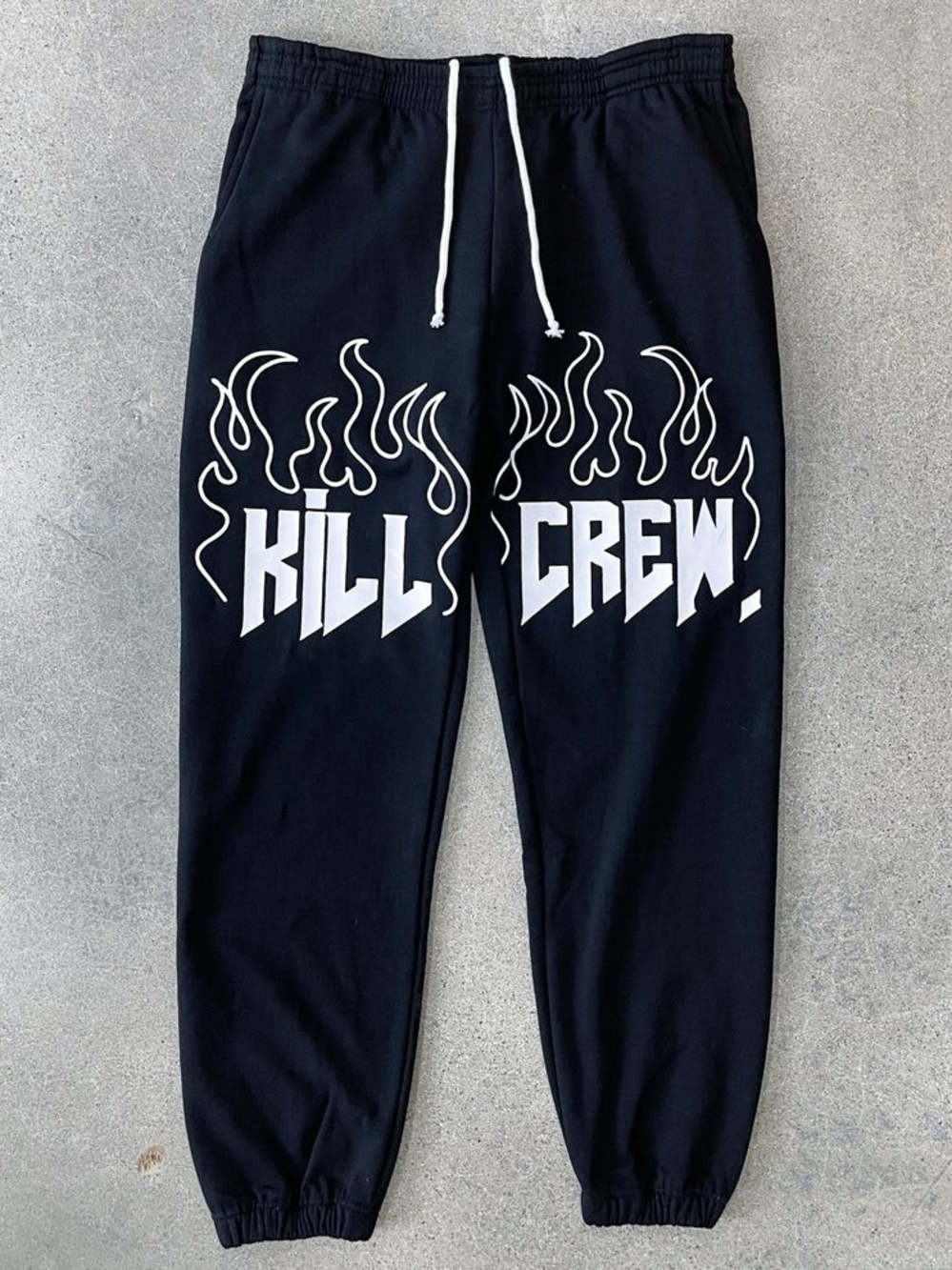 Kill Crew Heavyweight Lux Black Sweatpants with White Flame 3XL See Description